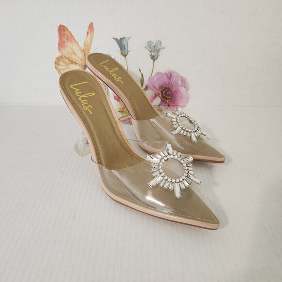 Lulus Shoes - Lulus Women's Size 11 Clear Midnight Light Nude Pointed-Toe Heels